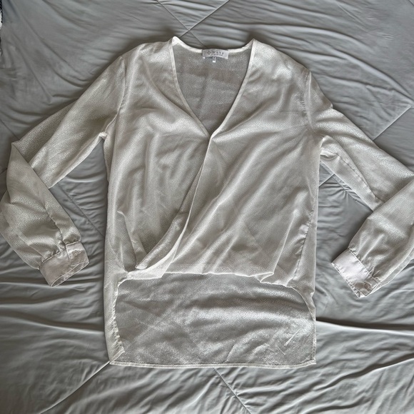 Wayf Shimmering Speckled White V-Neck Blouse Mesh See through - Picture 1 of 9